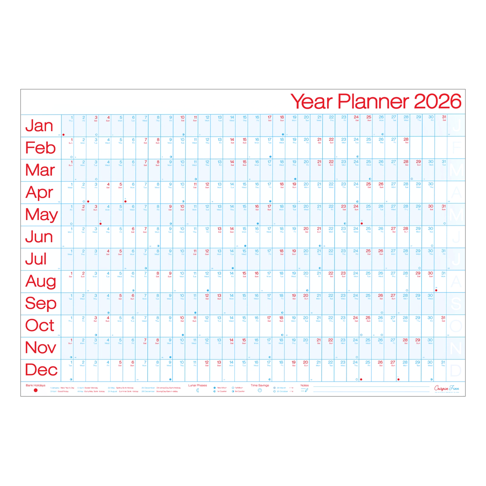2026 Year Planner Landscape Wall Calendar by Crispin Finn