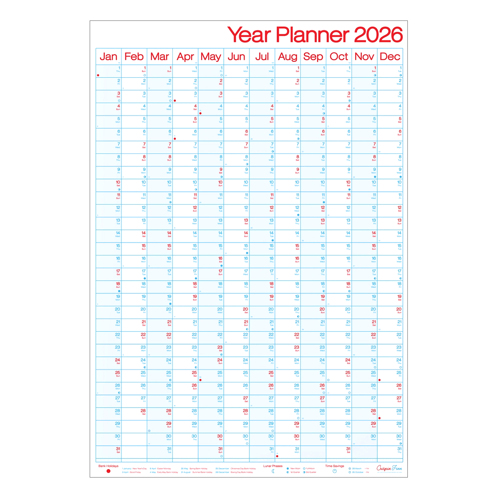 2026 Year Planner Portrait Wall Calendar by Crispin Finn
