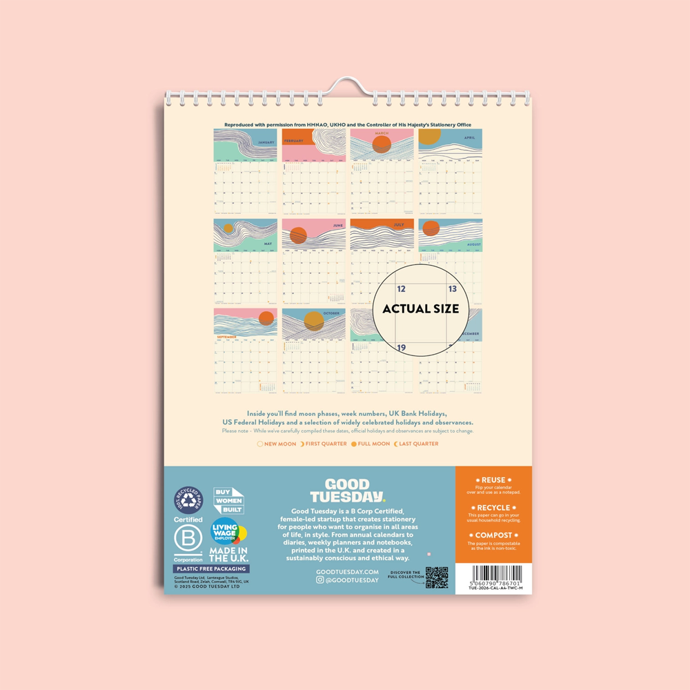2026 Tidal Waves A4 Calendar by Good Tuesday