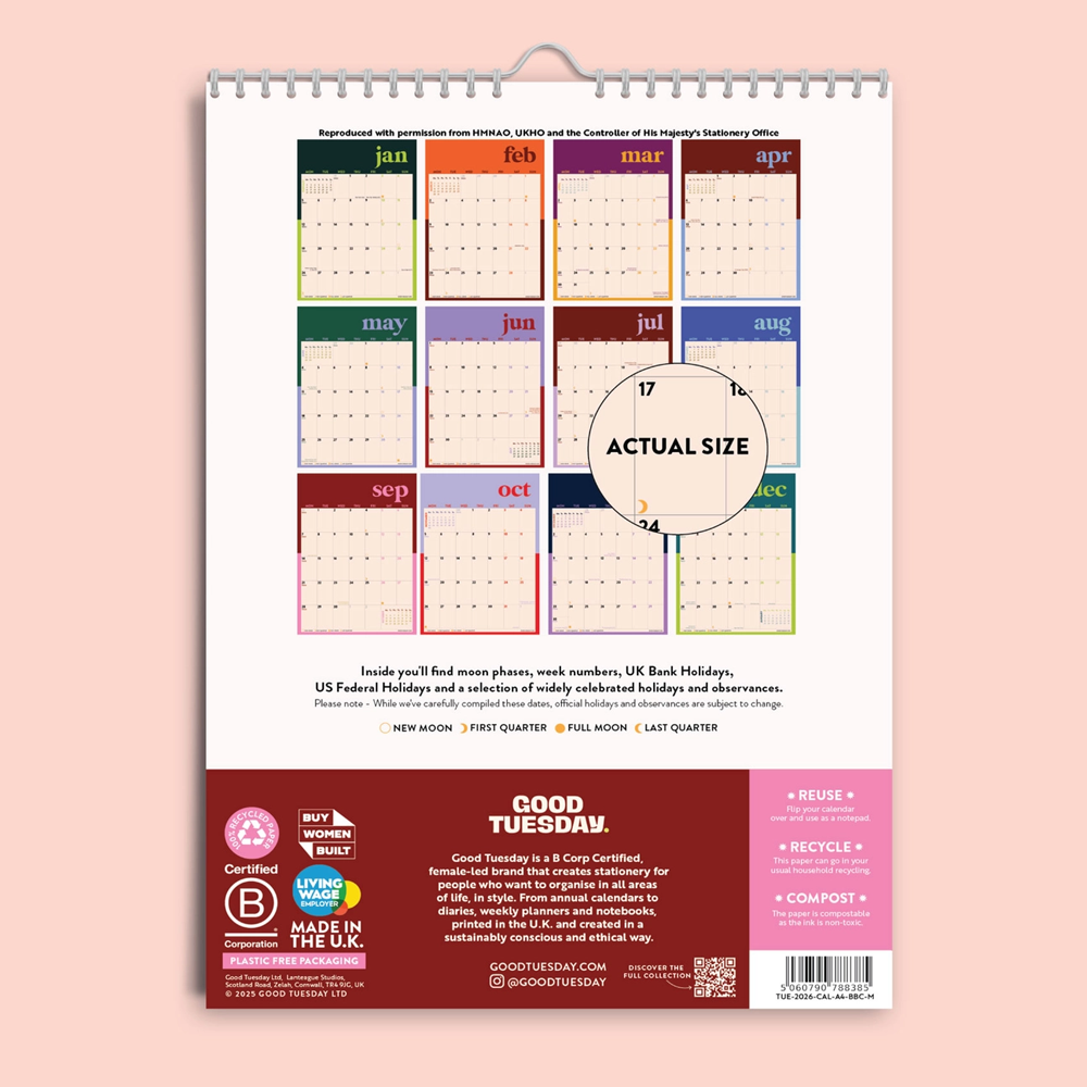 2026 Bold Block A4 Calendar by Good Tuesday