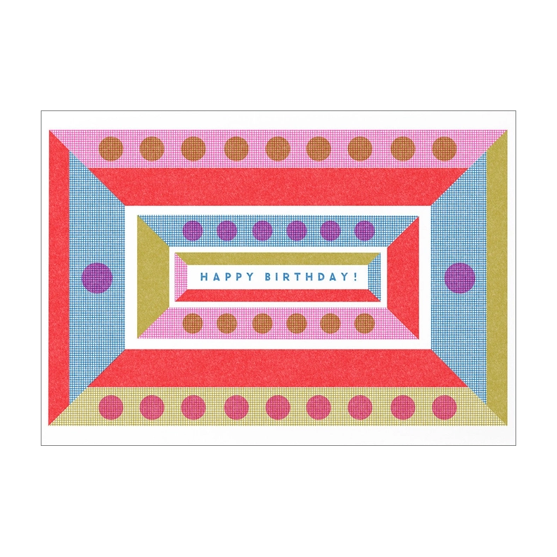Happy Birthday Geometric Risograph Card by Mezzaluna Studio