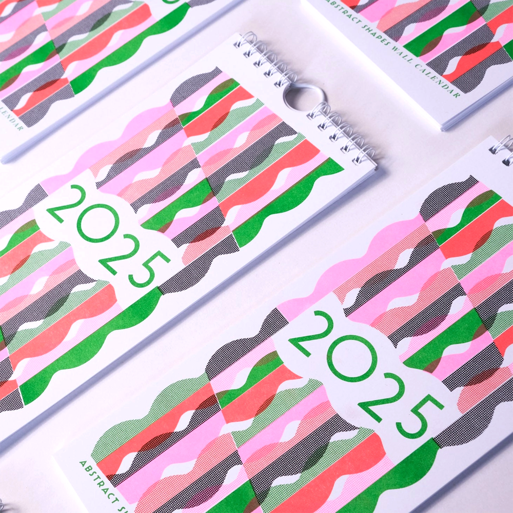 2025 Abstract Shapes Modern Risograph Wall Calendar by Mezzaluna Studio