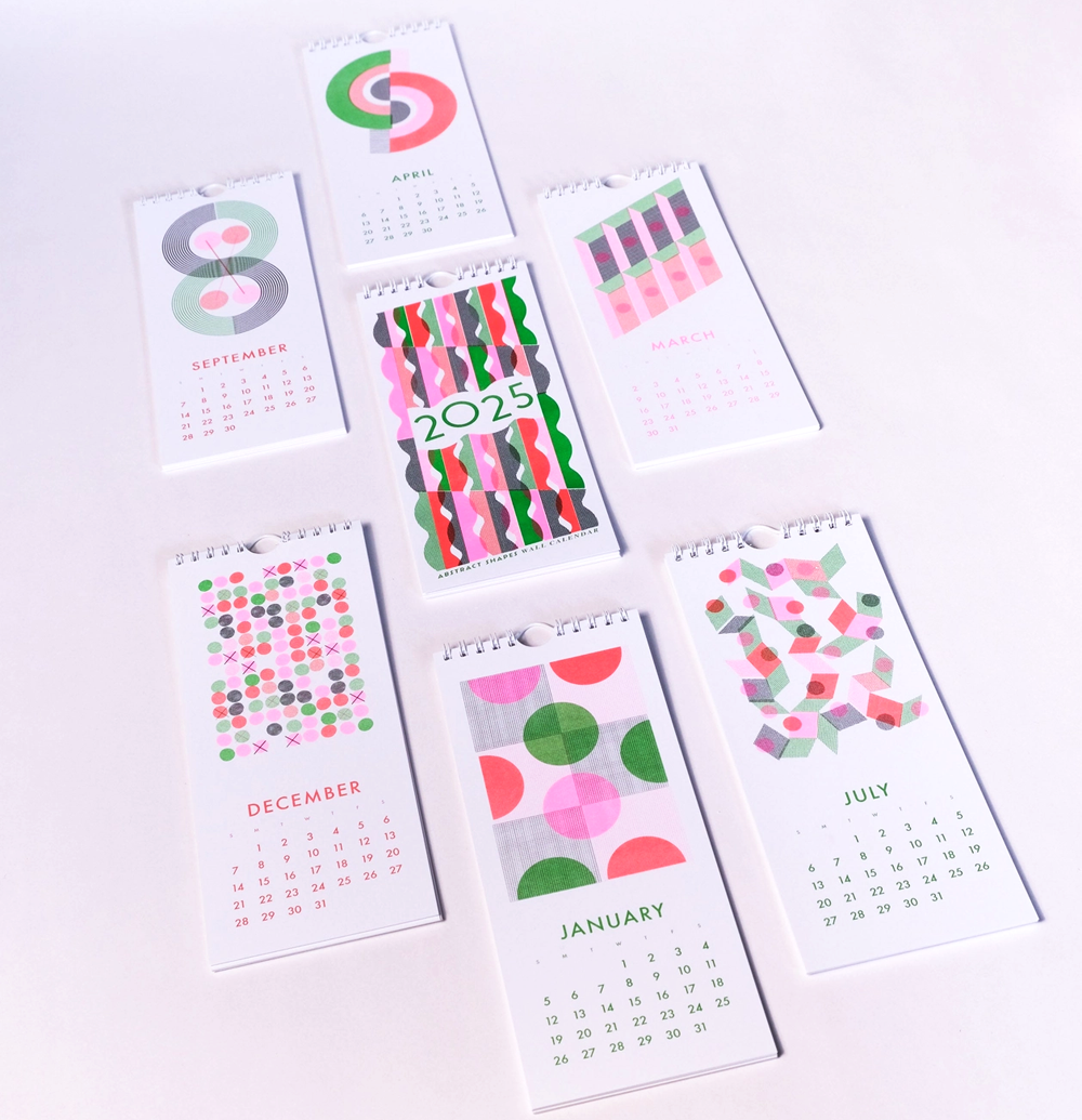 2025 Abstract Shapes Modern Risograph Wall Calendar by Mezzaluna Studio