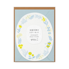 Oval sheet with 2-color border of blue and yellow flowers with a blue envelope.