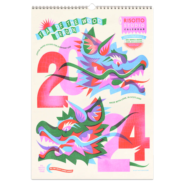 Colorful 2024 with drago heads for Year of the Wood Dragon