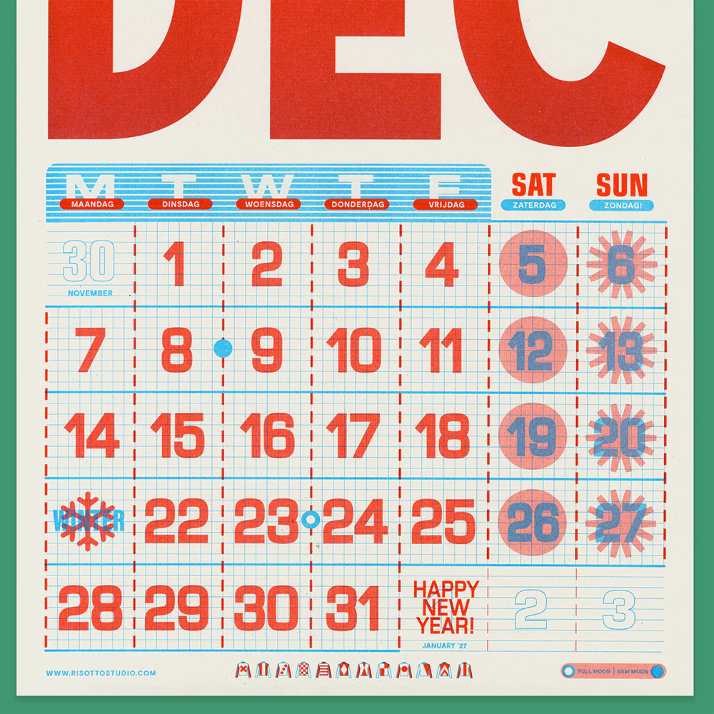 2026 Wall Calendar by Risotto