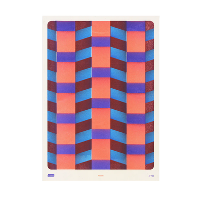 alternating blue/brown & orange/purple stripes that looks like a basket weave