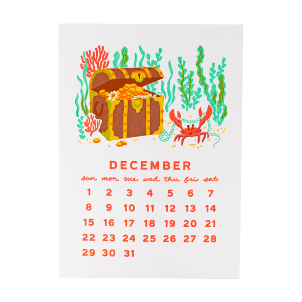 2024 Under the Sea Letterpress Mini Desk Calendar by Smudge Ink