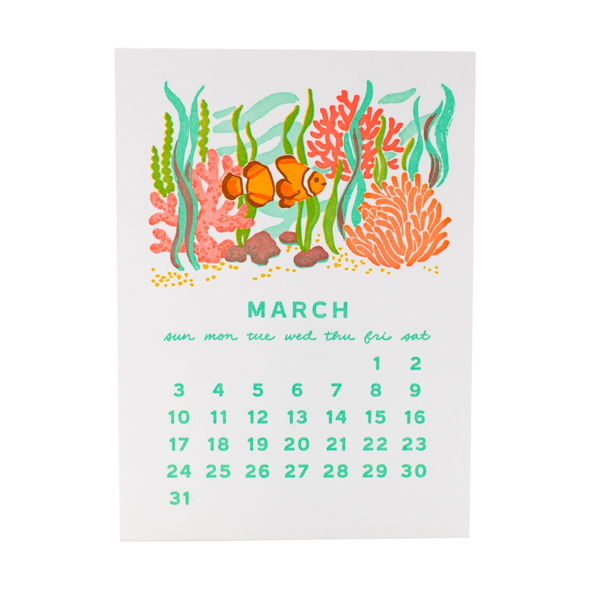 2024 Under the Sea Letterpress Mini Desk Calendar by Smudge Ink