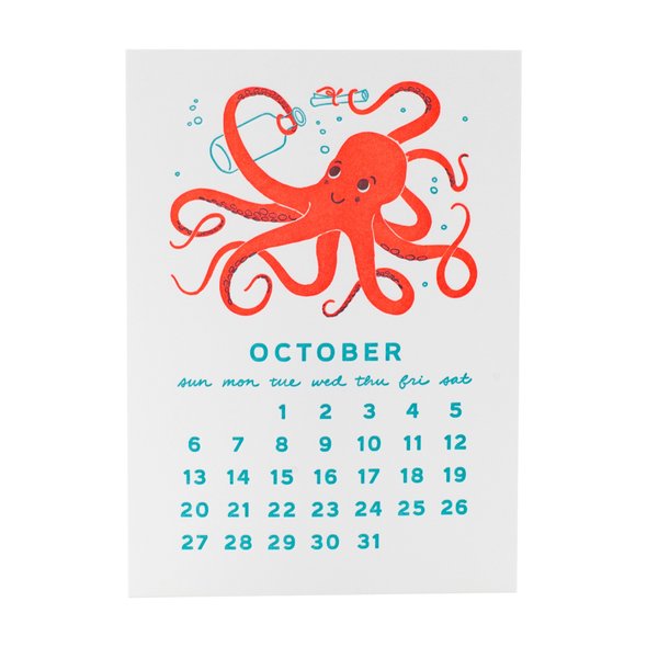 2024 Under the Sea Letterpress Mini Desk Calendar by Smudge Ink