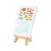 January card with colorful fish above calendar displayed on mini wooden easel