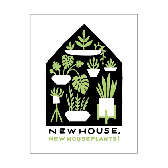 houseplants in a black outline of a house with the words New House, New Houseplants!