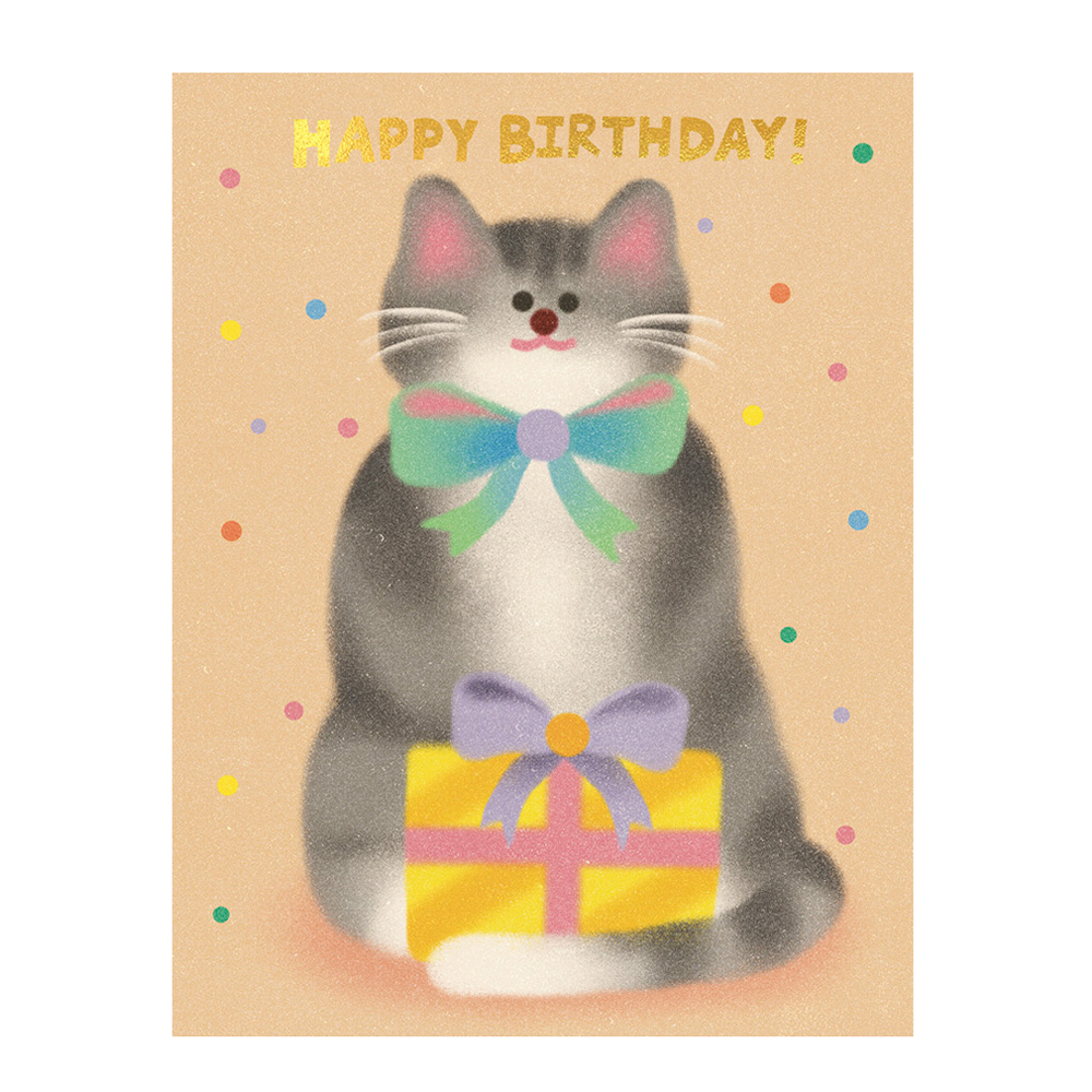 Zoey Kim Cat & Bow Tie Birthday Kids Card by Wrap