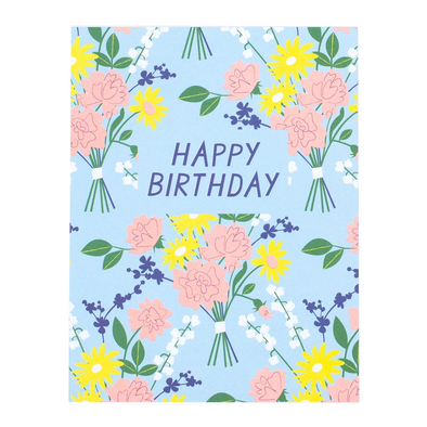 Blue and Yellow Vintage Floral Birthday Card by Banquet Workshop