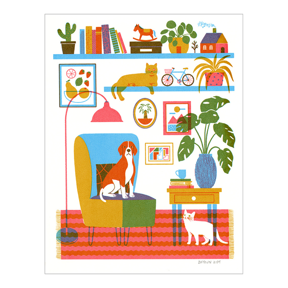 A Dog and Two Cats Screen Print by Boyoun Kim