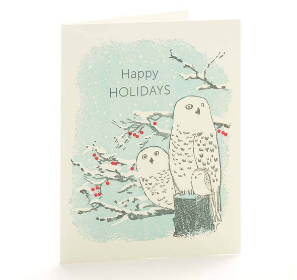 Snowy Owls Holidays Card by Ilee