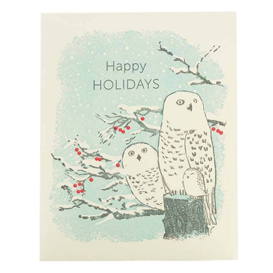 Snowy Owls Holidays Card by Ilee