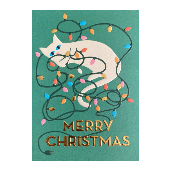 Naomi Wilkinson Merry Christmas Cat Card by Lagom