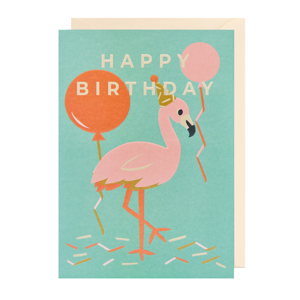 Naomi Wilkinson Happy Birthday Flamingo Card by Lagom Design