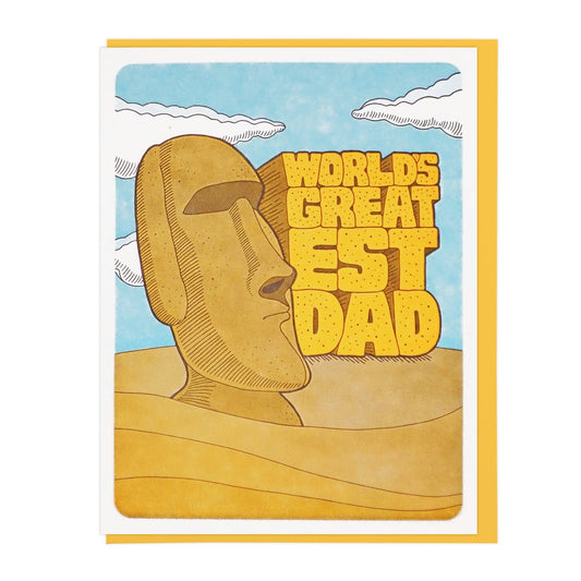 Drawing of a Moai head with text WORLD'S GREATEST  DAD