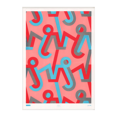 pink, gray, blue, red pattern with circles  and J hooks